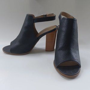 Covington black peep-toe stacked block high heel sandals